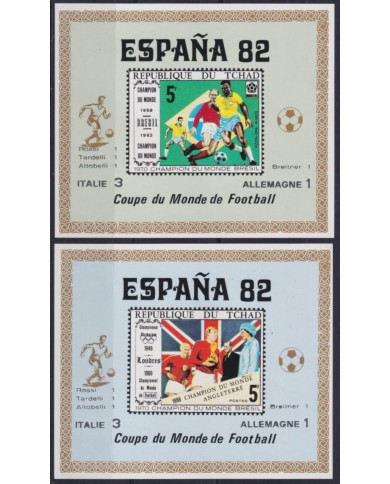 F-EX52406 CHAD MNH 1982 CHAMPIONSHIP SOCCER FOOTBALL 2 IMPERF WINNER SILVER OVERPRINT.