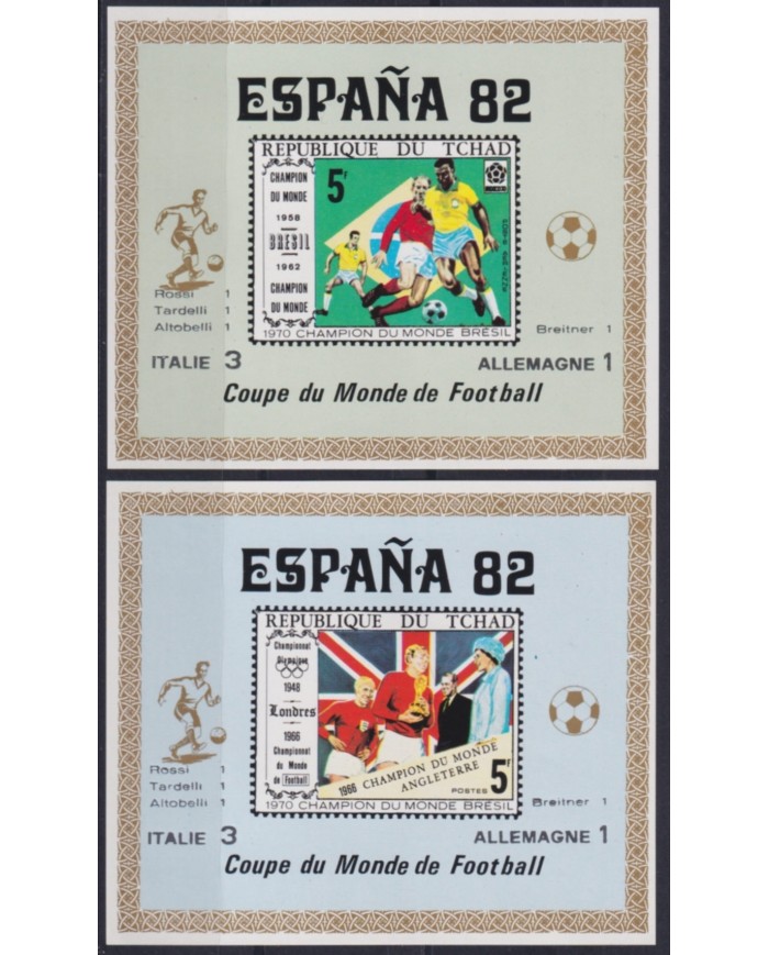 F-EX52406 CHAD MNH 1982 CHAMPIONSHIP SOCCER FOOTBALL 2 IMPERF WINNER SILVER OVERPRINT.