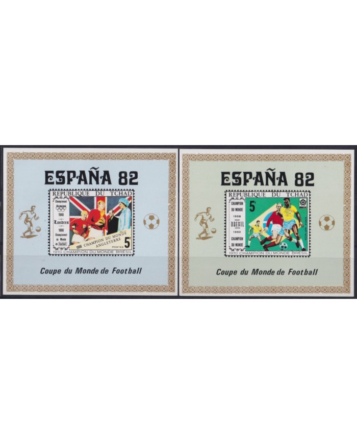 F-EX52408 CHAD MNH 1982 CHAMPIONSHIP SOCCER FOOTBALL 2 IMPERF GOLDEN OVERPRINT.