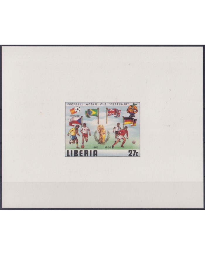 F-EX52427 LIBERIA MNH 1982 CHAMPIONSHIP SOCCER FOOTBALL IMPERF CARDBOAD PROOF.