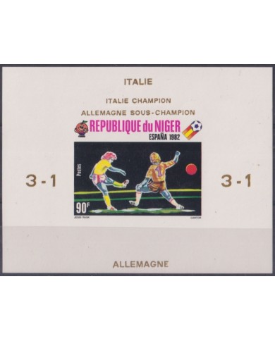 F-EX52424 NIGER MNH 1982 SOCCER FOOTBALL IMPERF CARBOARD PROOF GOLDEN OVERPRINT WINNER.