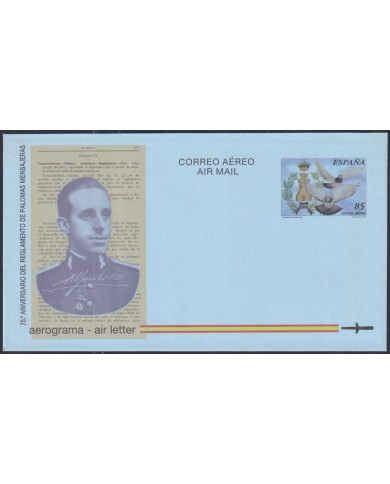 F-EX52467 ESPAÑA SPAIN 1998 AEROGRAMME 75th ANNIV MESSEGERS PIGEON BIRD.