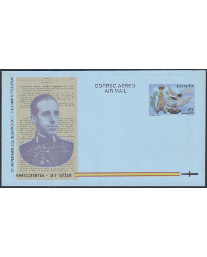 F-EX52467 ESPAÑA SPAIN 1998 AEROGRAMME 75th ANNIV MESSEGERS PIGEON BIRD.
