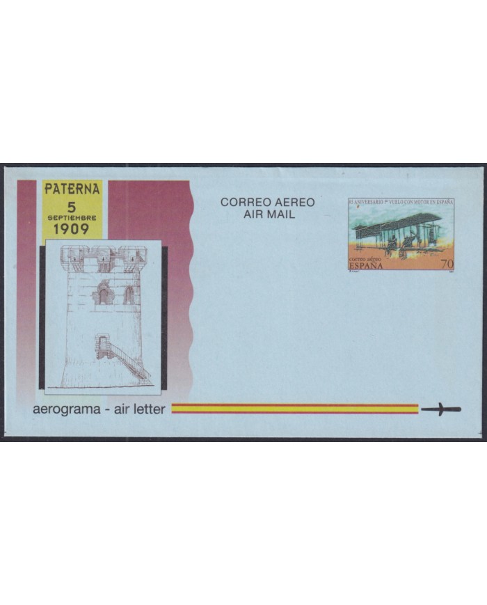 F-EX52472 ESPAÑA SPAIN 1994 AEROGRAMME 85th ANNIV FIRST FLIGHT MOTOR AVIATION AVION.