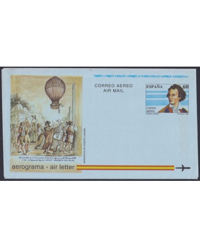 F-EX52474 ESPAÑA SPAIN 1992 AEROGRAMME VICENTE LUNARDI GLOBE FLIGHT AVION.
