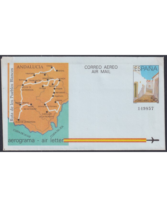 F-EX52478 ESPAÑA SPAIN 1988 AEROGRAMME RUTA DE LOS PUEBLOS BLANCOS.