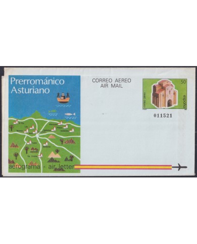 F-EX52479 ESPAÑA SPAIN 1987 AEROGRAMME ARCHITECTURE PRE ROMANIC ART ASTURIAS.