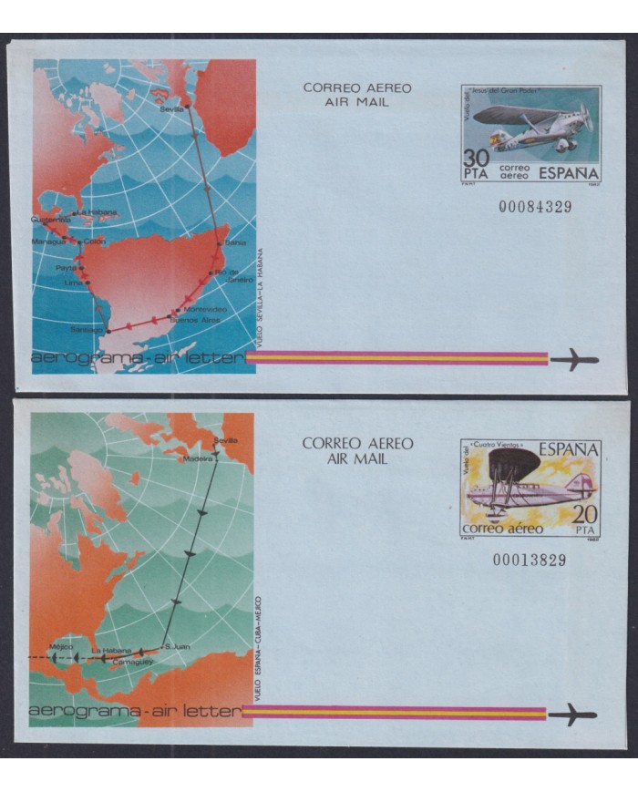F-EX52484 ESPAÑA SPAIN 1982 AEROGRAMME FLIGHT SEVILLA – MEXICO AIRPLANE AVIATION AVION.