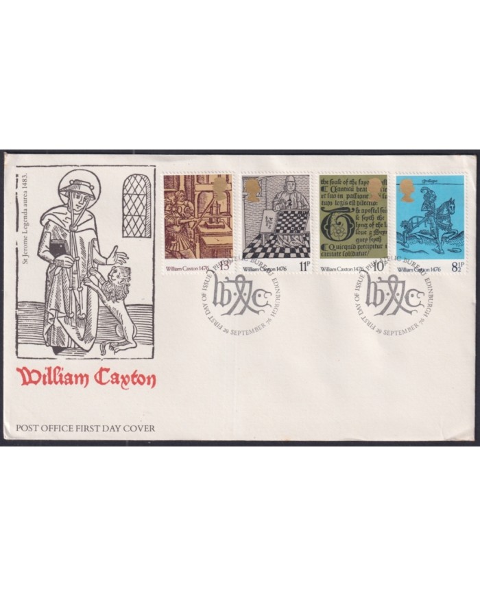 F-EX51280 UK ENGLAND 1976 FDC EDINBURGH CANCEL WILLIAM CAXTON CHESS ART.