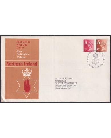 F-EX51281 UK ENGLAND 1976 FDC BELFAST CANCEL N IRELAND MACHIN DEFINITIVE STAMPS.