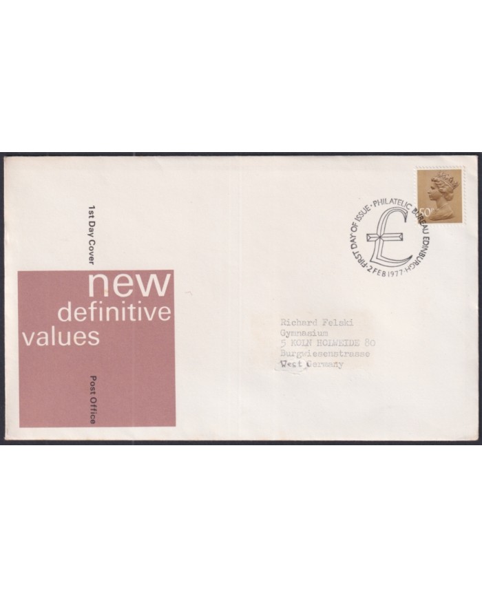 F-EX51287 UK ENGLAND 1977 FDC EDINBURGH CANCEL 50p MACHIN DEFINITIVE.
