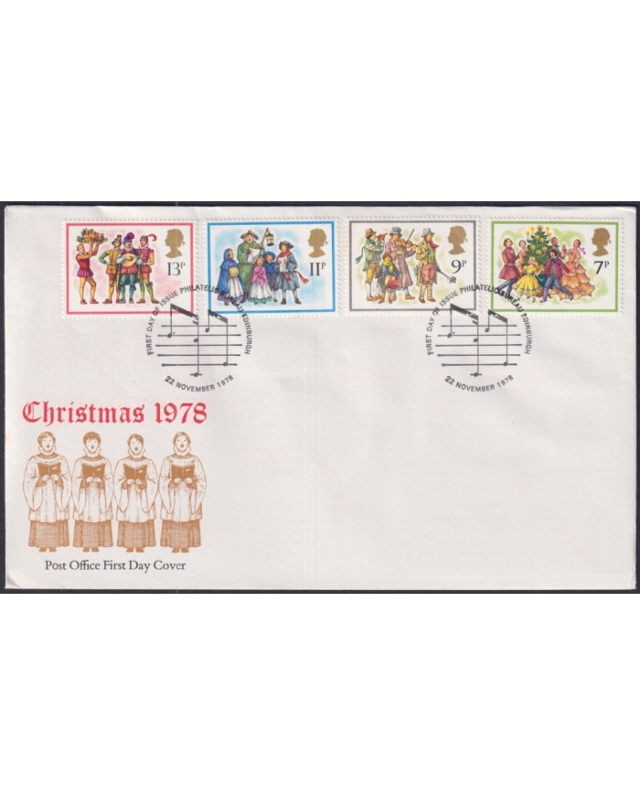 F-EX51301 UK ENGLAND 1977 FDC EDINBURGH CANCEL CHRITMAS NAVIDAD DRAWING.