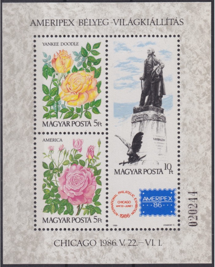 F-EX50828 HUNGARY MNH 1986 CHICAGO PHILATELIC EXPO FLOWER FLORES AMERIPEX.