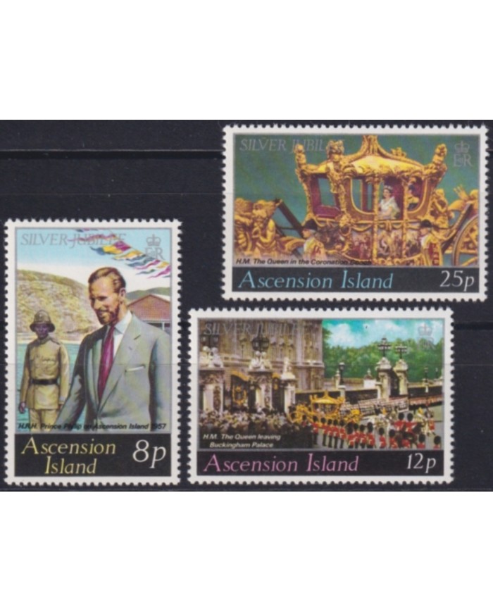 F-EX49624 ASCENSION UK ENGLAND MNH 1977 ROYAL FAMILY SILVER JUBILEE CORONATION.