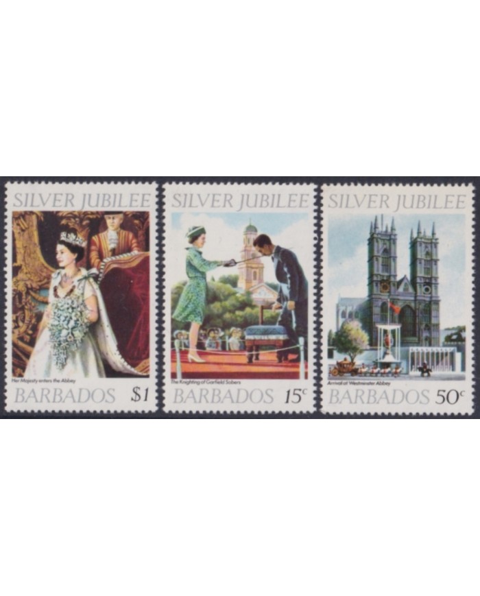 F-EX49574 BARBADOS UK ENGLAND MNH 1977 ROYAL FAMILY SILVER JUBILEE CORONATION.