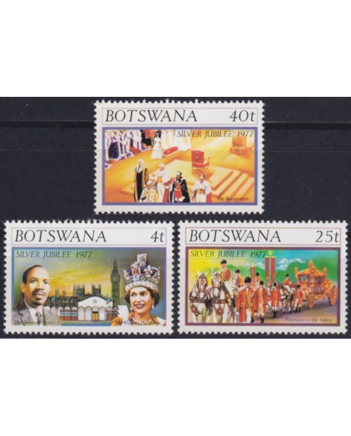 F-EX49617 BOTSWANA UK ENGLAND MNH 1977 ROYAL FAMILY SILVER JUBILEE CORONATION.