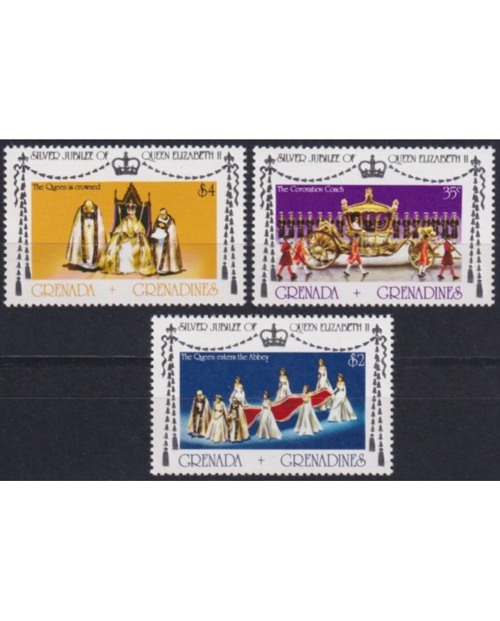 F-EX49615 GRENADA UK ENGLAND MNH 1977 ROYAL FAMILY SILVER JUBILEE CORONATION.