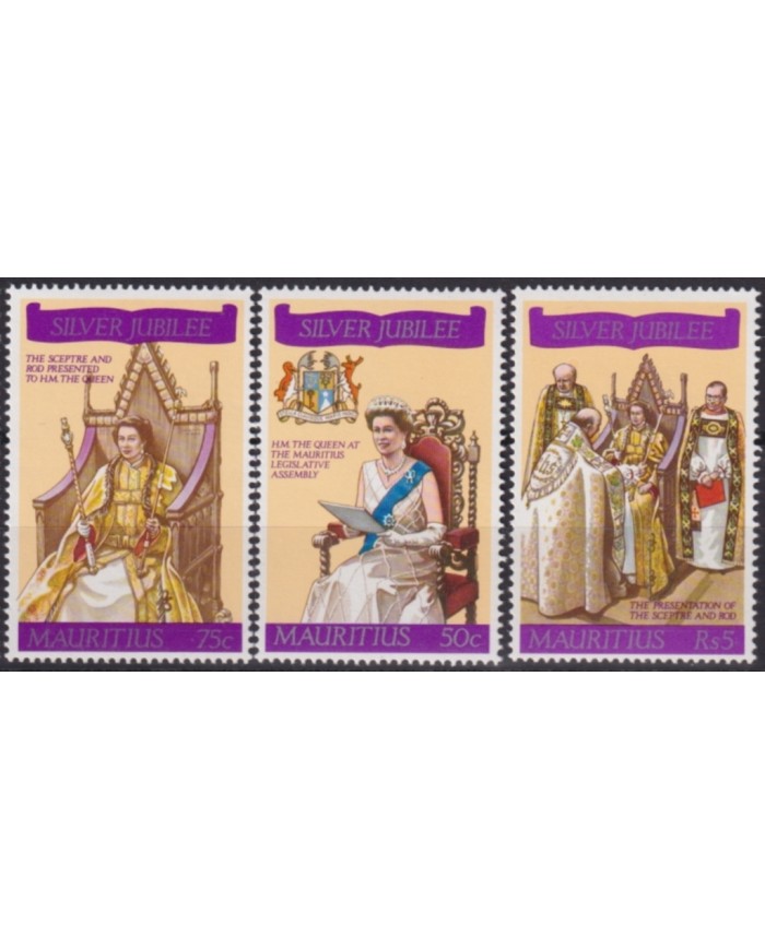 F-EX49609 MAURITIUS UK ENGLAND MNH 1977 ROYAL SILVER JUBILEE CORONATION.
