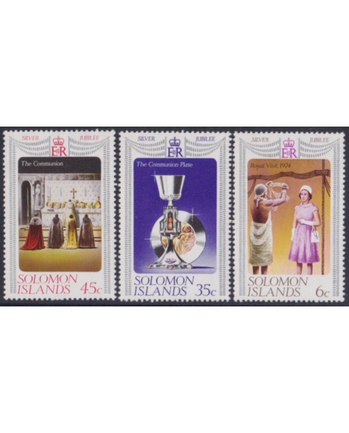 F-EX49575 SOLOMON IS UK ENGLAND MNH 1977 ROYAL SILVER JUBILEE CORONATION.
