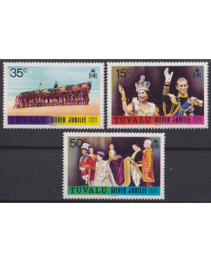 F-EX46903 TUVALU UK ENGLAND MNH 1977 ROYAL SILVER JUBILEE CORONATION.
