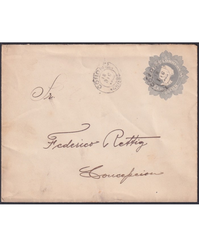 F-EX47998 CHILE 1908 POSTAL STATIONERY COVER USED COLUMBUS COLON.