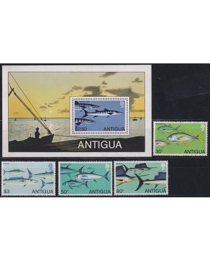 F-EX18149 ANTIGUA MNH 1979 SEA LIFE FAUNA FISH PECES SET + S/SHEET