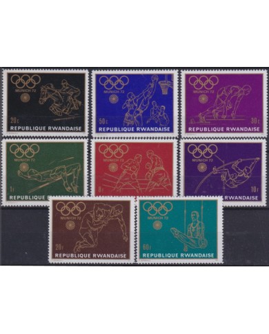 F-EX51169 RWANDA MLH 1972 OLYMPIC GAMES MUNICH ATHLETISM EQUESTRIAN SWIMMING BASKET BOXING.