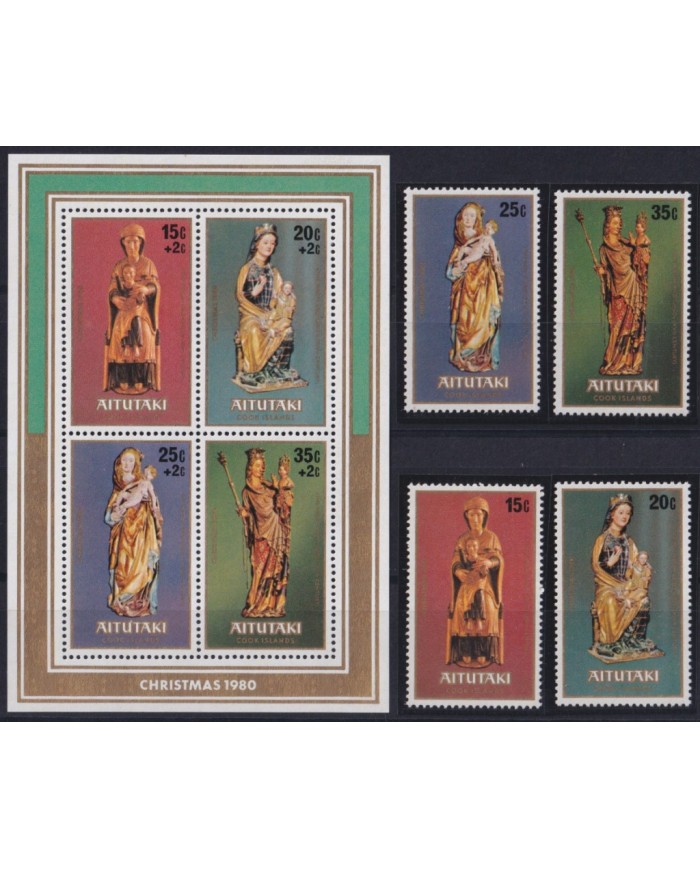 F-EX52792 AITUTAKI MNH 1980 CHRISTMAS NAVIDAD MEDIEVAL ART SCULTURE VIRGEN.