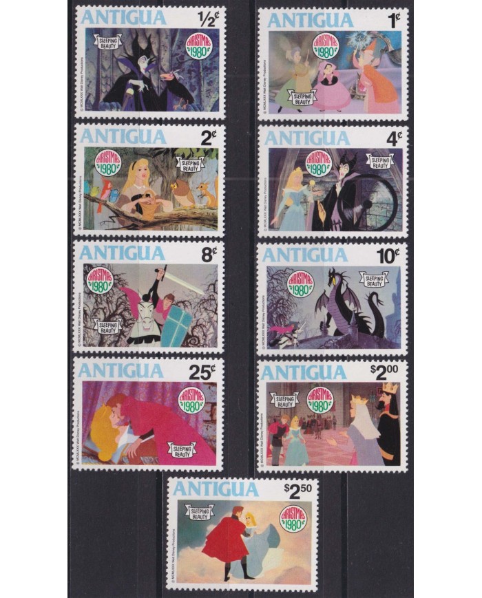 F-EX52791 ANTIGUA MNH 1980 CHRISTMAS NAVIDAD WALT DISNEY SLEEPY BEAUTY.