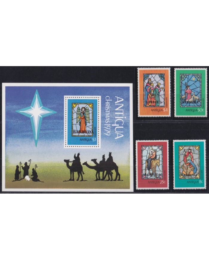 F-EX52805 BARBUDA MNH 1979 CHRISTMAS NAVIDAD PAINTING GLASS DRAWING.