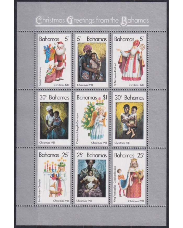 F-EX51909 BAHAMAS MNH 1981 CHRISTMAS NAVIDAD WOMAN & CHILD SANTA DRAWING.