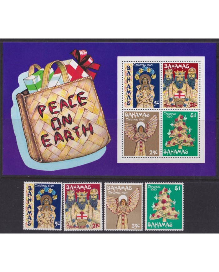 F-EX51933 BAHAMAS MNH 1980 CHRISTMAS NAVIDAD ANGELS DRAWING.