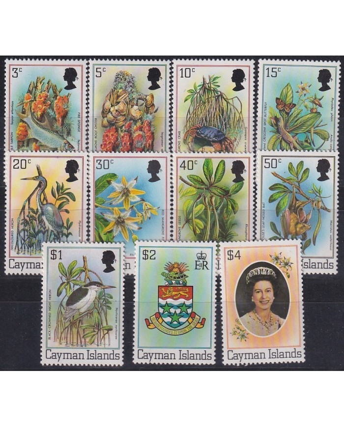 F-EX18208 CAYMAN  452-462 MNH NATURE LIZARD CRAB BUTTERFLY BIRDS FISH PLANTS.