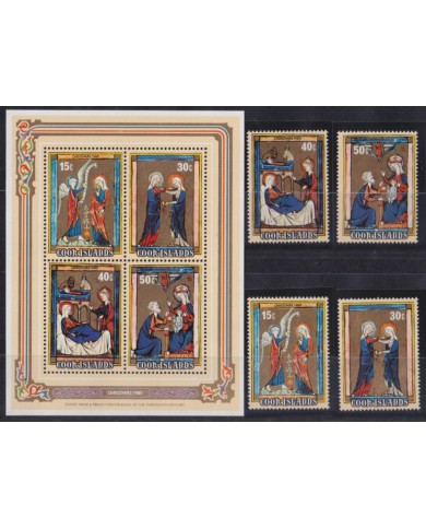 F-EX52802 COOK IS MNH 1980 CHRISTMAS NAVIDAD MEDIEVAL ART PAINTING PRAYER BOOK.