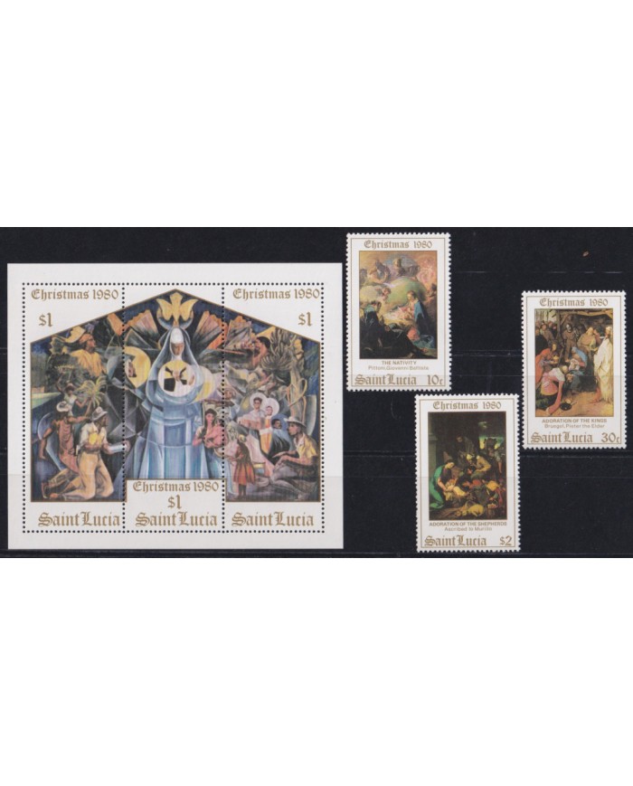 F-EX52793 ST LUCIA MNH 1980 CHRISTMAS NAVIDAD ART PAINTING BRUEGEL MURILLO PITTONI.