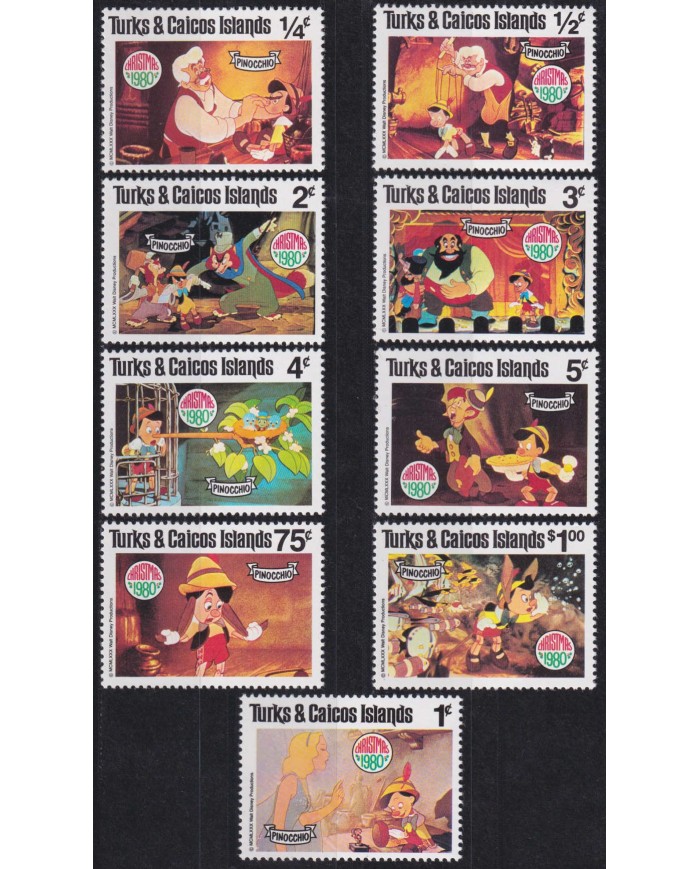 F-EX51934 TURKS & CAICOS MNH 1980 CHRISTMAS NAVIDAD WALT DISNEY PINOCCHIO.