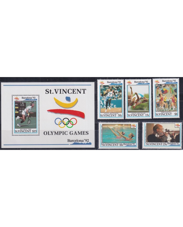 F-EX53317 ST VINCENT MNH 1992 OLYMPIC BARCELONA ATHLETISM ARCHERY TENNIS SHUTTER.