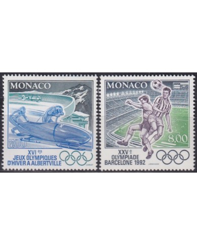 F-EX53348 MONACO MNH 1992 OLYMPIC GAMES BARCELONA – ALBERTVILLE SOCCER SKITING.