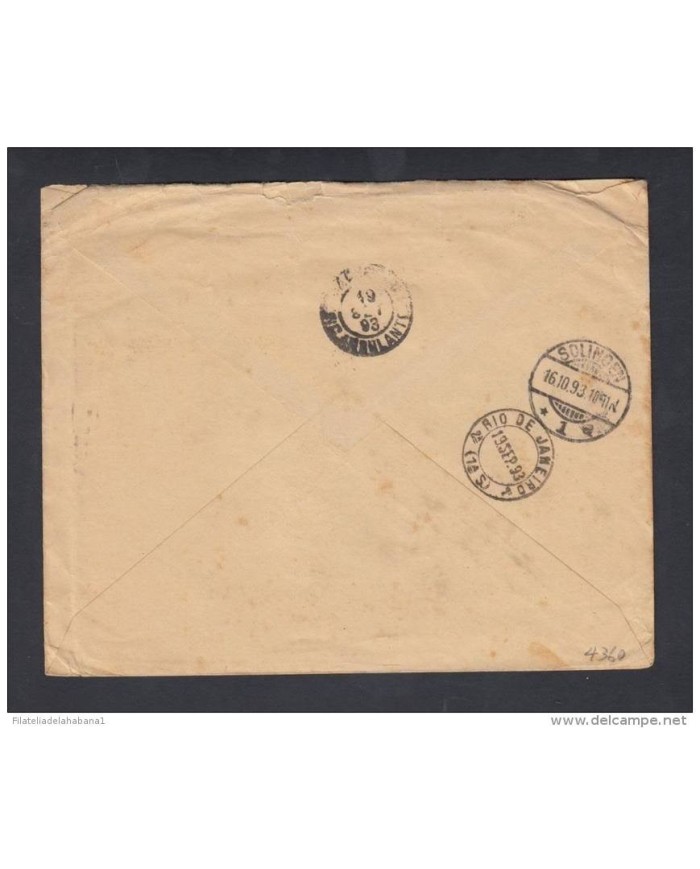 *F-EX1261 BRAZIL BRASIL REGISTERED COVE TO SOLINGEN GERMANY 1893