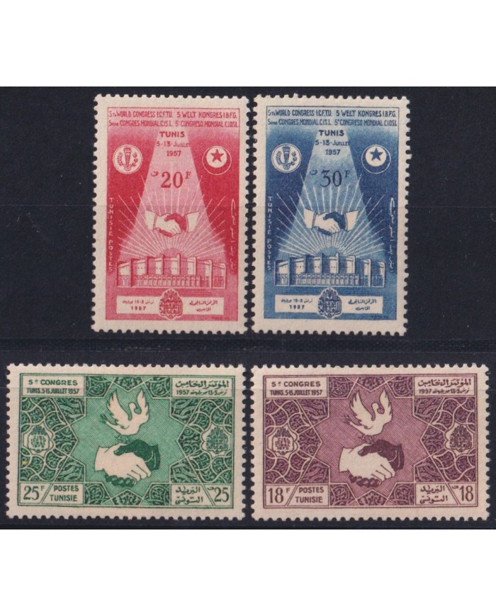 F-EX52722 TUNISIE TUNIS 1957 MNH CISL WORD CONGRESS PIGEON HAND BIRD AVES.