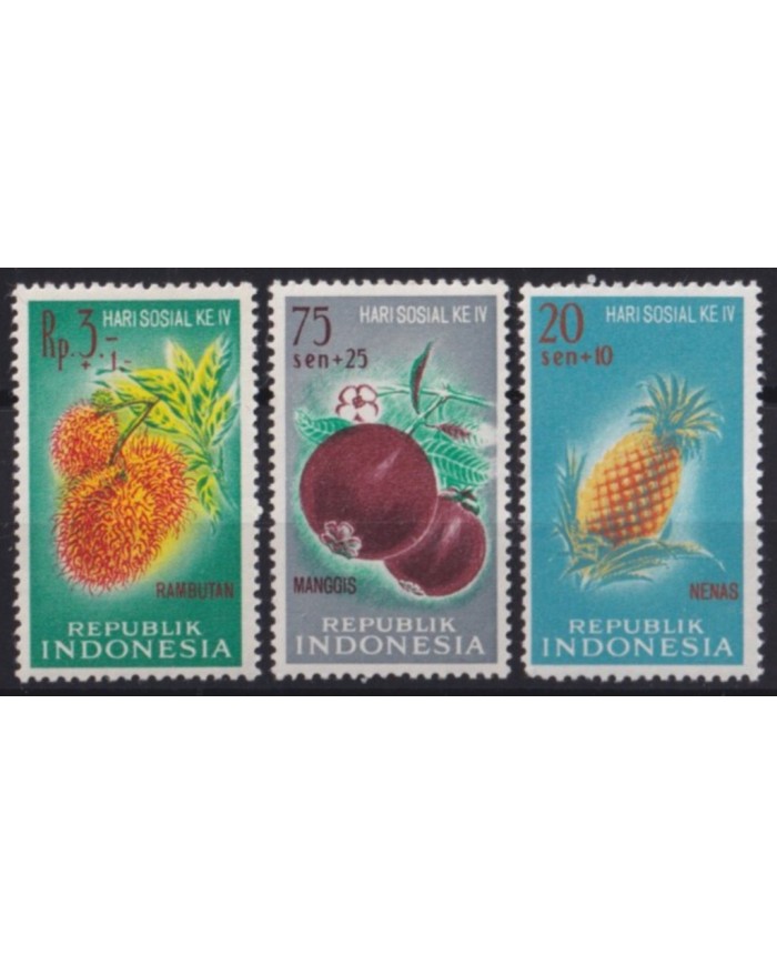 F-EX52879 INDONESIA 1961 MNH FRUIT RAMBUTAN PINNEAPLE MAGGIS.