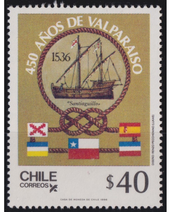 F-EX53439 CHILE 1986 MNH 450 ANNIV OF VALPARAISO CITY SHIP BARCOS.