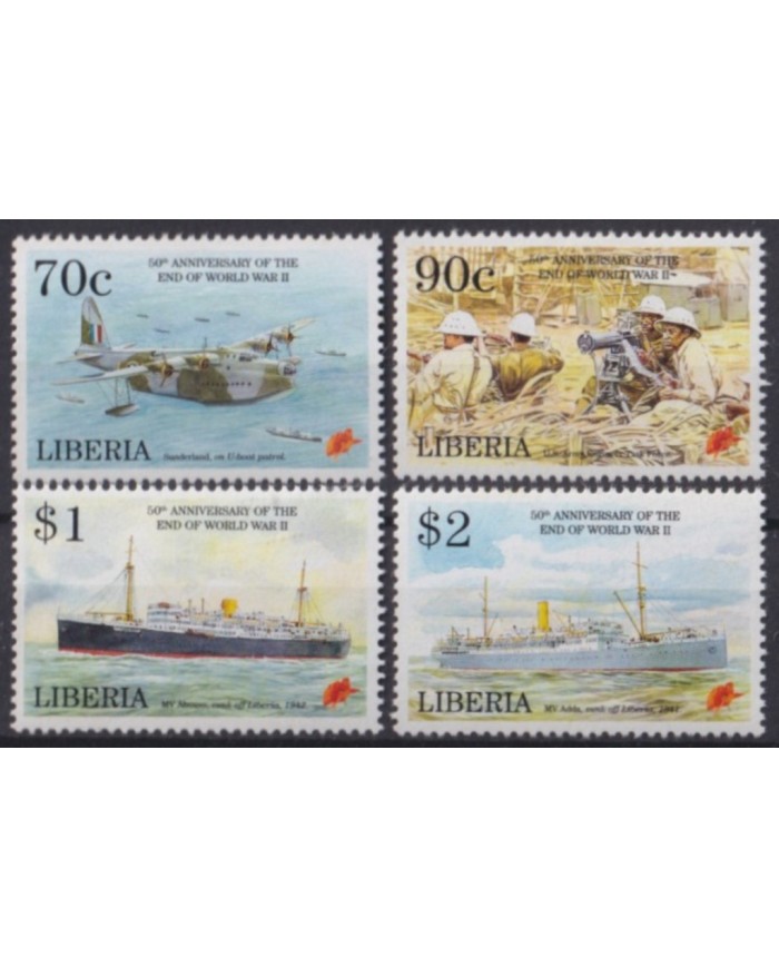 F-EX53497 LIBERIA 1995 MNH 50th END OF WWII BATTLESHIP AIRCRAFT BOAT SHIP BARCOS.