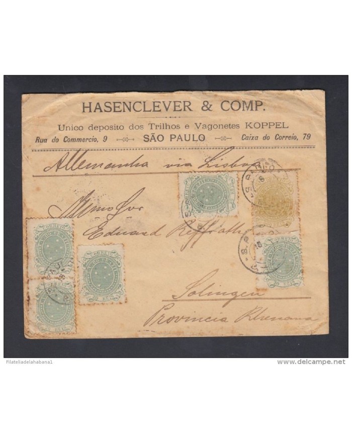 *F-EX1261 BRAZIL BRASIL REGISTERED COVE TO SOLINGEN GERMANY 1893