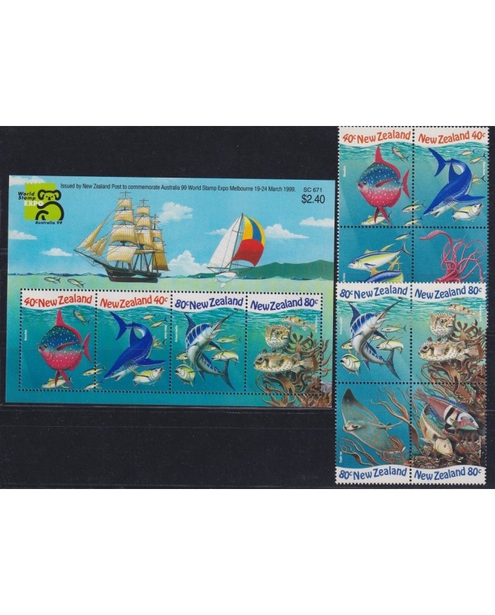 F-EX18298 NEW ZEALAND MNH 1999 SEA MARINE WILDLIFE FISH MARLIN SHARK.