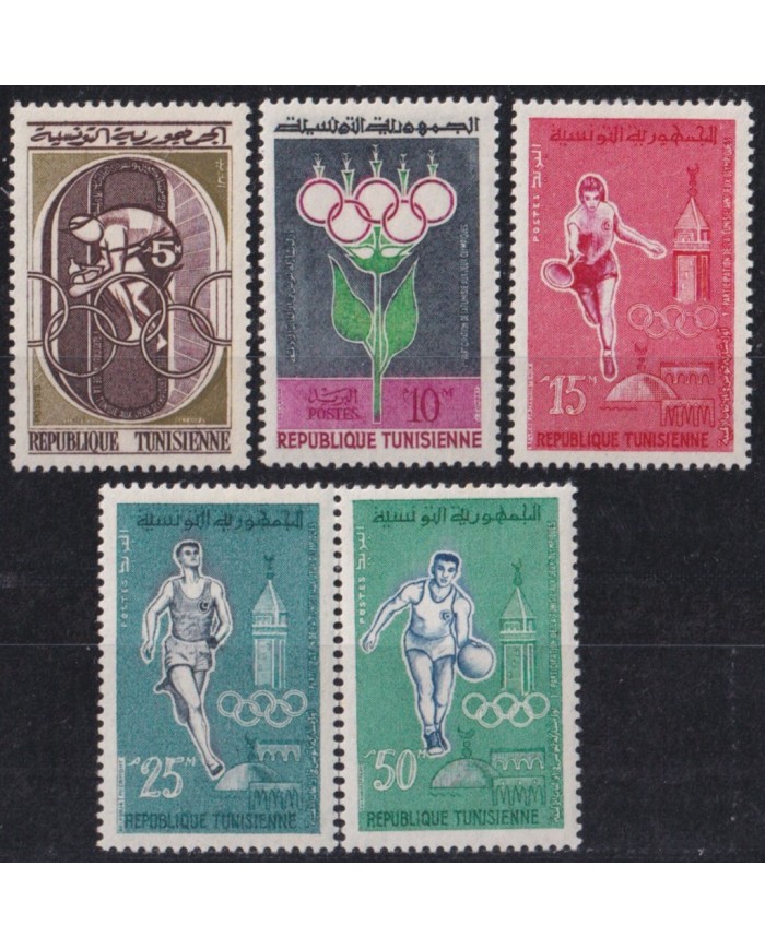 F-EX52726 TUNISIE TUNIS MNH 1960 OLYMPIC ROMA BASKETBALL TENNIS CYCLING.