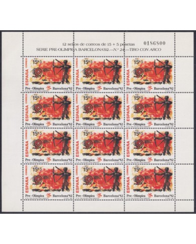 F-EX53026 SPAIN MNH 1992 OLYMPIC BARCELONA MINISHEET Nº24 ARCHERY ARCO.