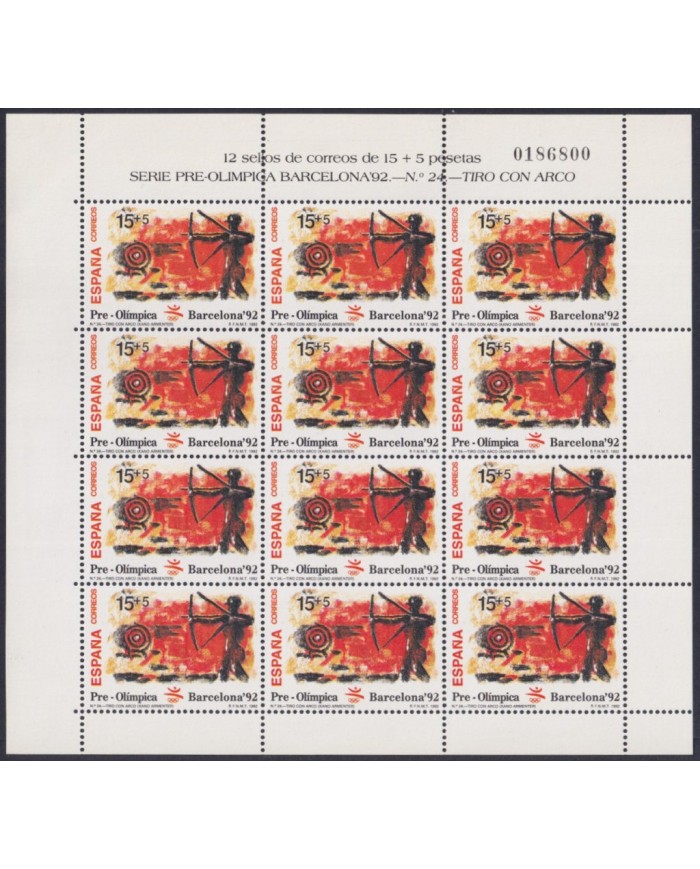 F-EX53026 SPAIN MNH 1992 OLYMPIC BARCELONA MINISHEET Nº24 ARCHERY ARCO.
