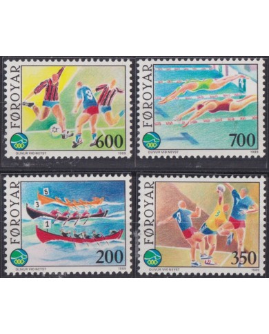 F-EX52161 FAROYAR FAROE IS 1989 MNH SPORT SOCCER SHIP CANOE SWIMMING ROWING.