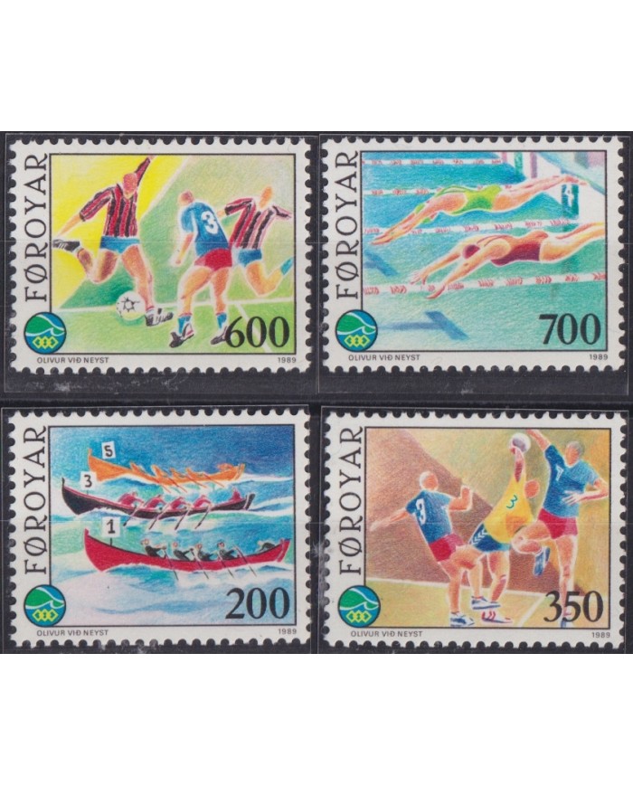 F-EX52161 FAROYAR FAROE IS 1989 MNH SPORT SOCCER SHIP CANOE SWIMMING ROWING.